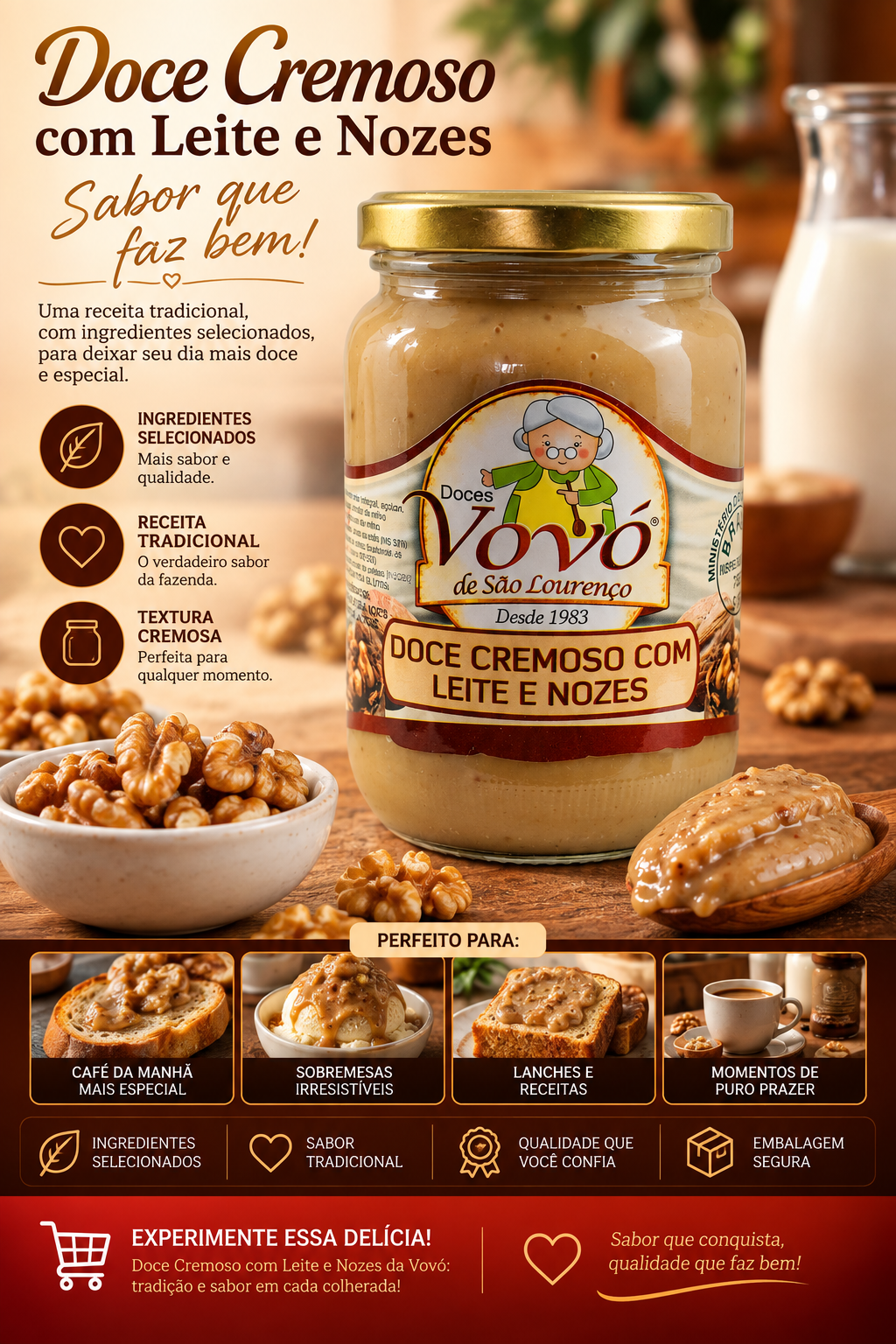 Doce de Leite Cremoso com Nozes Pote com 650 gramas