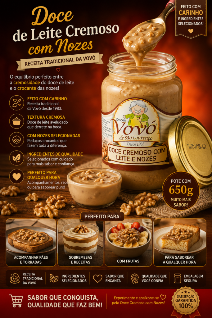 Doce de Leite Cremoso com Nozes Pote com 650 gramas