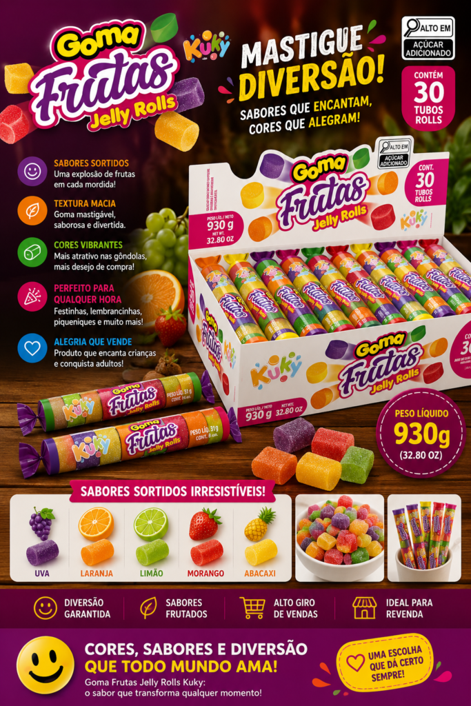 Goma Tubo Gurt Kuky Display com 30 unidades com 930 gramas