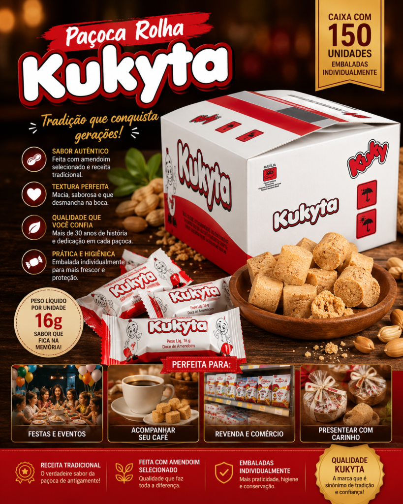 Paçoca Rolha Kukyta Caixa com 150 unidades de 16 gr