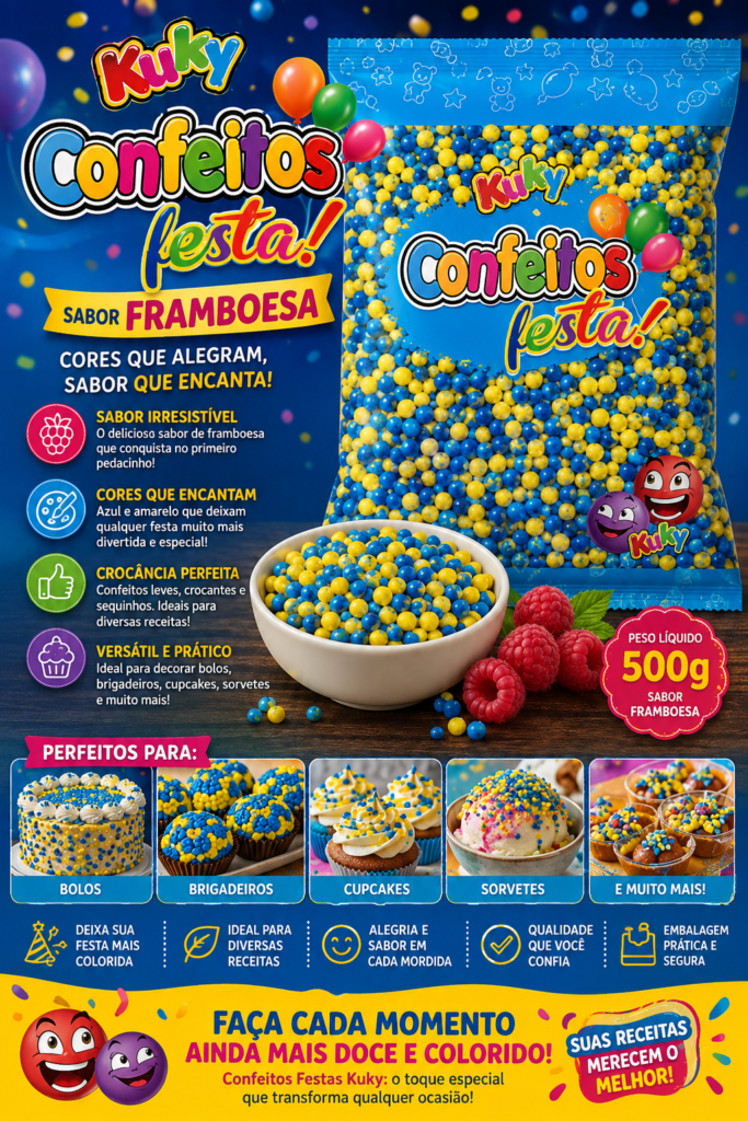Confeitos Festas Kuk  Sabor Framboesa - Pacote com 500 gramas
