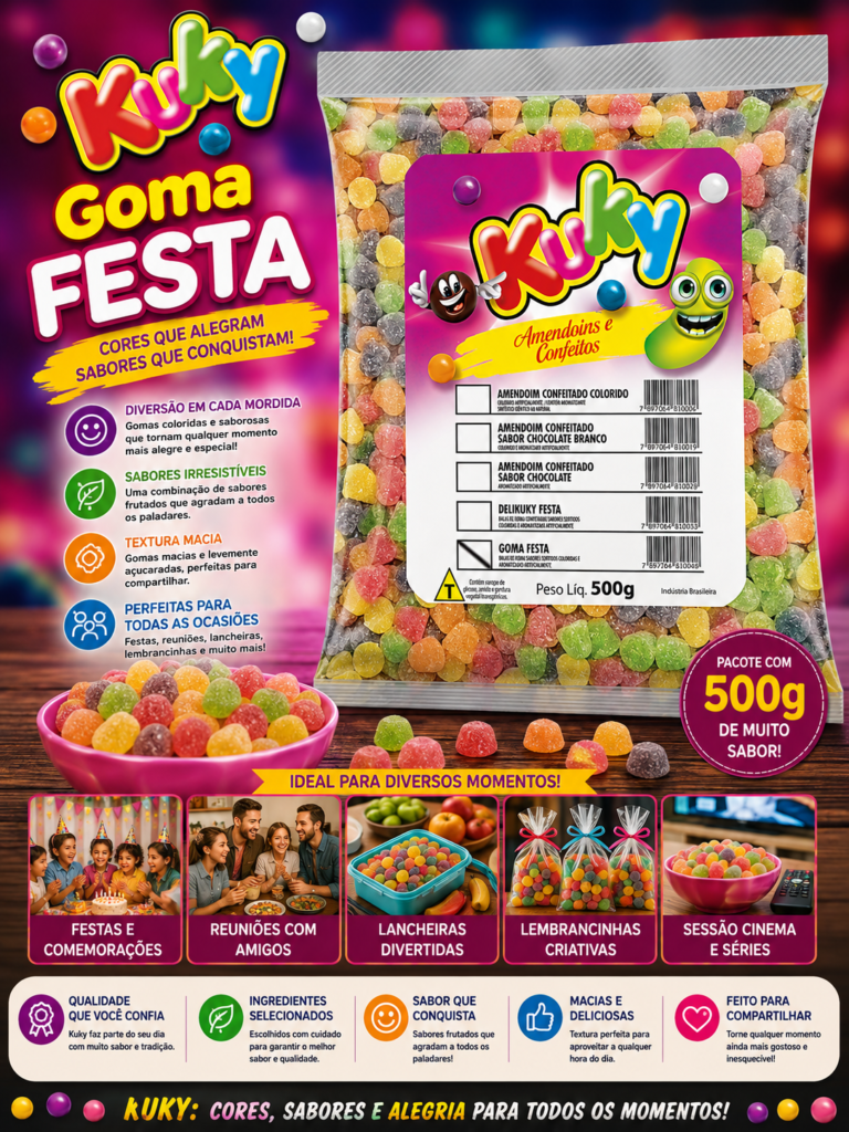 Goma Festa Kuky Pacote com 500 Gramas