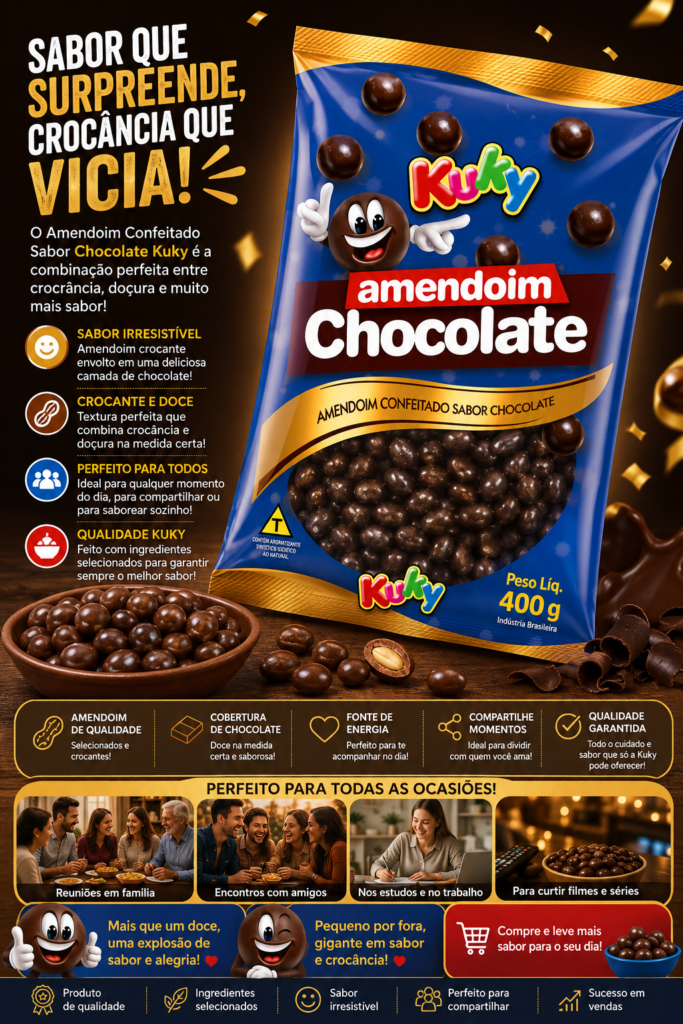 Amendoim Confeitado Chocolate Kuky Pacote com 400 gramas