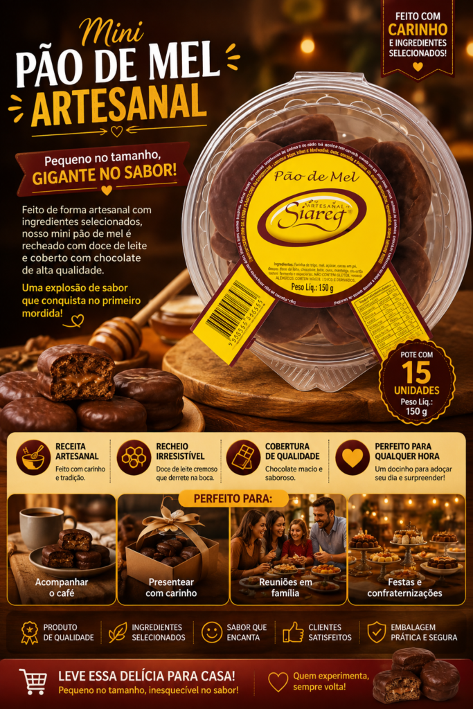 Mini Pão de Mel ARTESANAL Pote de 15 unidades Pote com 150 gramas