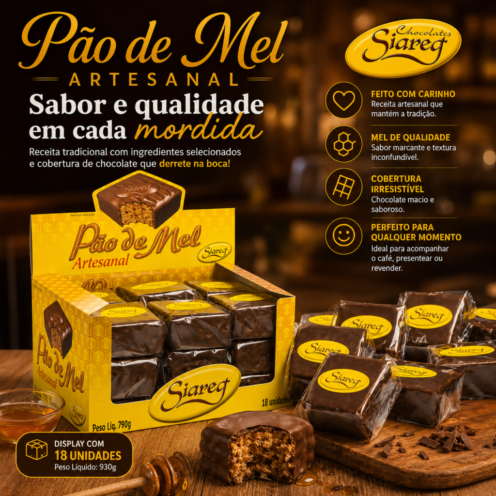 Pão de Mel ARTESANAL Display com 18 unidades com 930 gramas