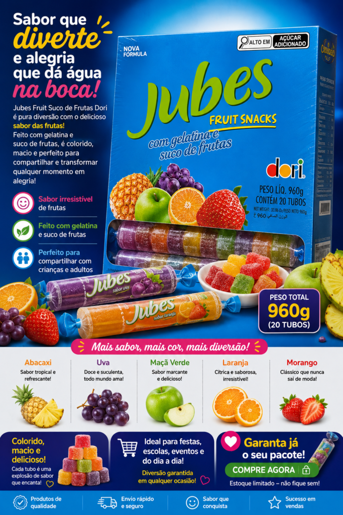 Jubes Fruit Suco de Frutas Dori Pacote com 20 tubos -  960g