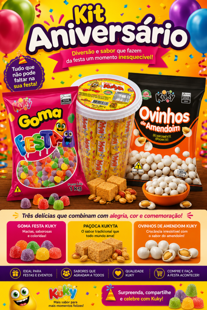 Kit Aniversário - Goma festa - Paçoca Kukyta -Ovinhos de Amendoim