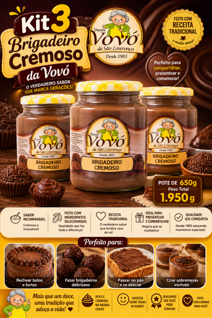 Kit 3 Brigadeiro Cremoso da Vovó - Pote de 650g - Peso Total 1.950 g