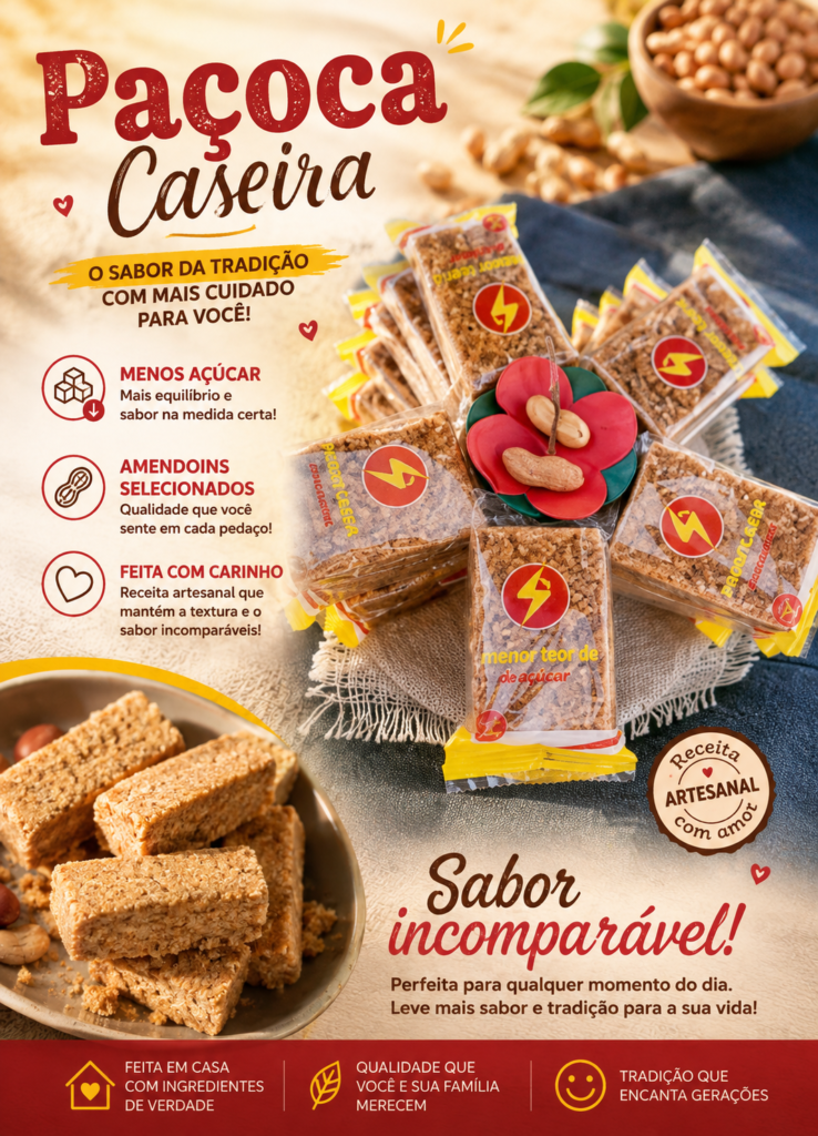 Paçoca Tipo Caseira com menos Açucar - Pacote com 30 unidades de 90g