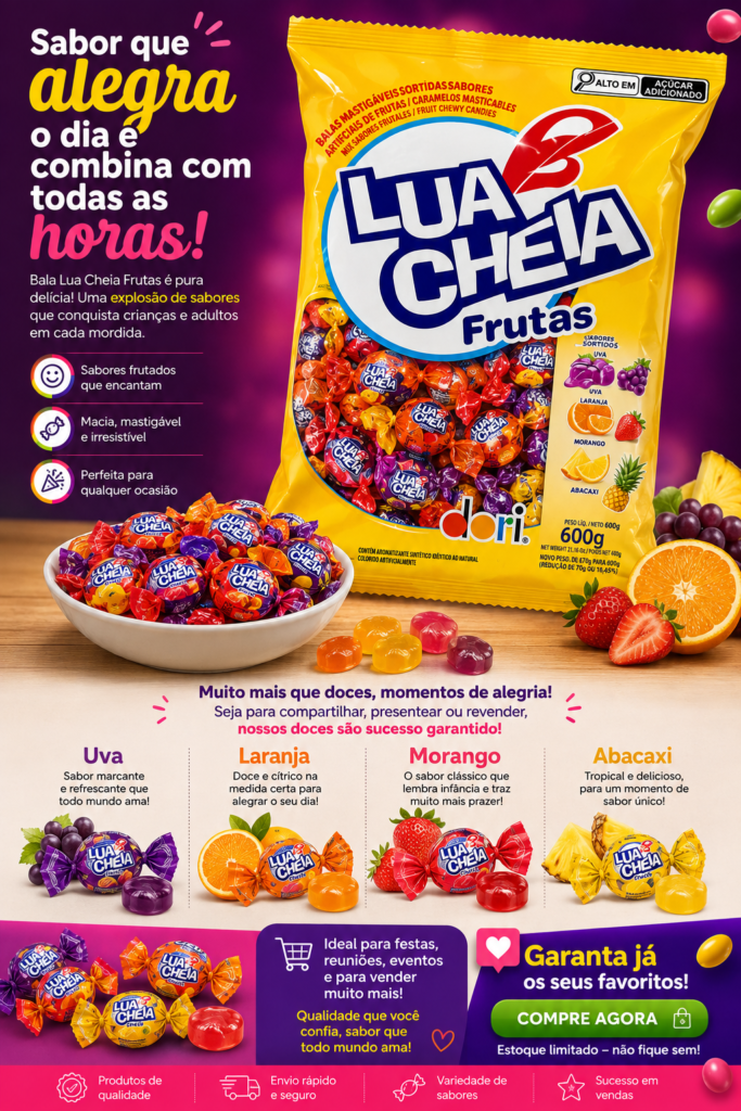 Bala Lua Cheia Sortidas Dori Pacote com 600g