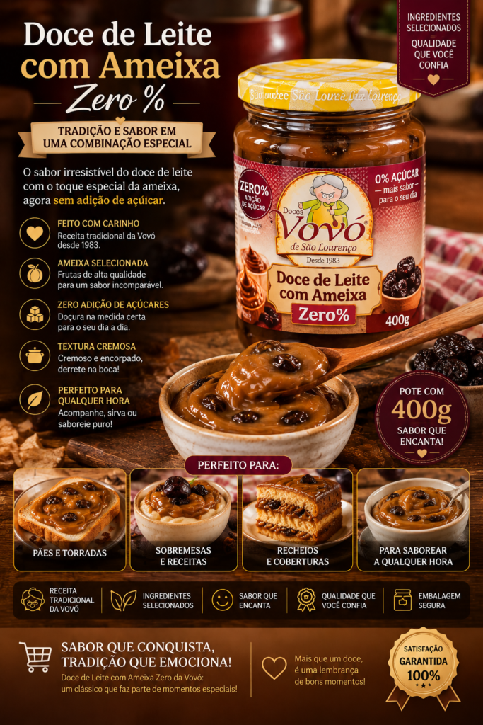 Kit de 3 Potes de Doce de Leite com Ameixa da Vovó Pote de 400 g - Total 1,200 Kg
