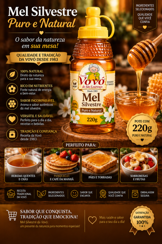 Kit de Três Frascos de Mel Silvestre -  220g cada _ Total 660g