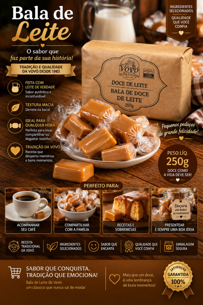 Kit de Três Pacote de Bala de Leite - Pacote com 250g - Total 750g